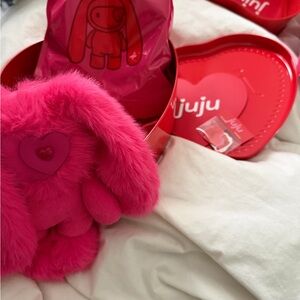 JuJu Bright Pink Plush Bunny with Heart Detail